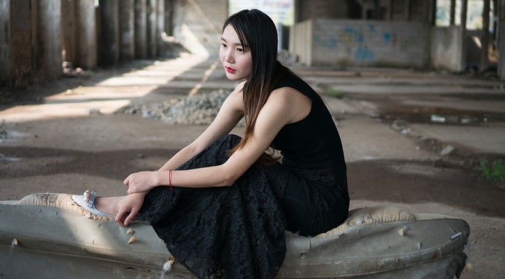 woman in black long dress