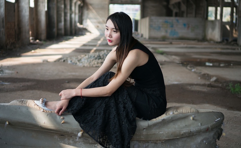 woman in black long dress