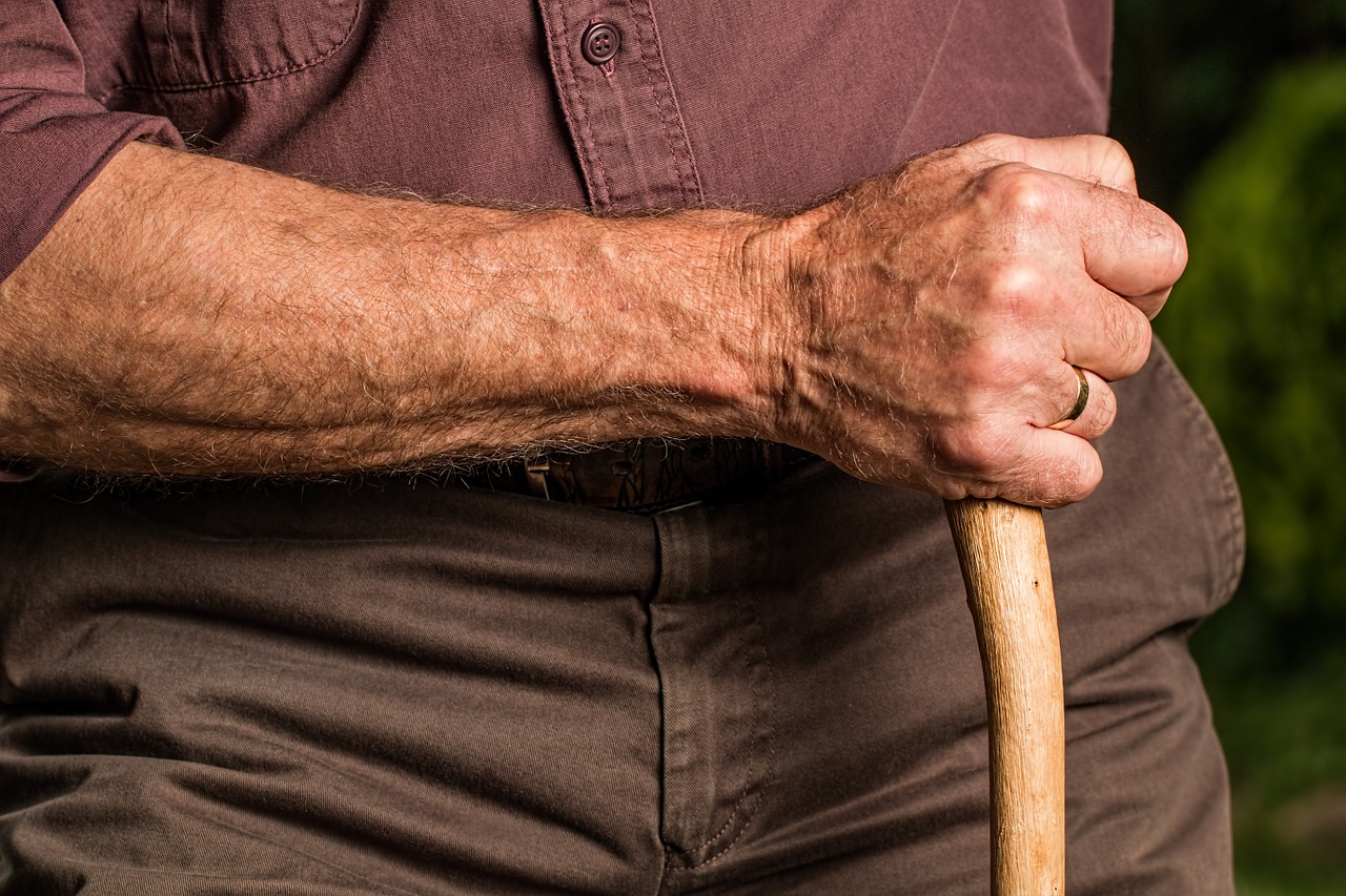 aged man walking stick